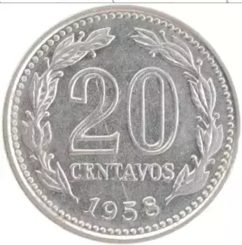 Монета 20 сентаво Аргентины 1958 года Медно-никель