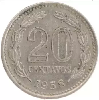 Монета 20 сентаво Аргентины 1958 года Медно-никель