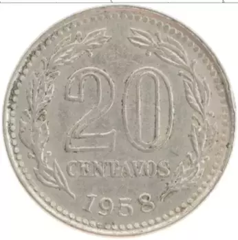 Монета 20 сентаво Аргентины 1958 года Медно-никель