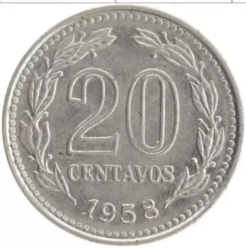 Монета 20 сентаво Аргентины 1958 года Медно-никель