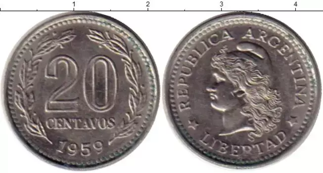 Монета 20 сентаво Аргентины 1959 года Медно-никель