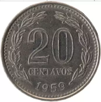 Монета 20 сентаво Аргентины 1959 года Медно-никель