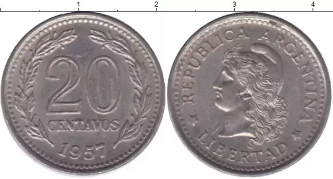 Монета 20 сентаво Аргентины 1959 года Медно-никель