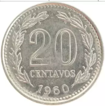 Монета 20 сентаво Аргентины 1960 года Медно-никель