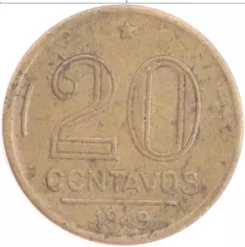 Монета 20 сентаво Бразилии 1949 года Бронза Руй Барбоза