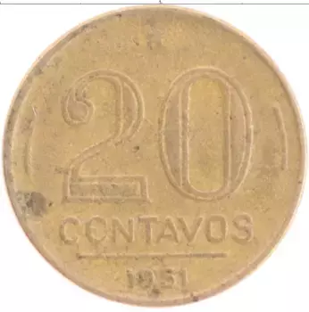 Монета 20 сентаво Бразилии 1951 года Бронза Пауль Барбоса