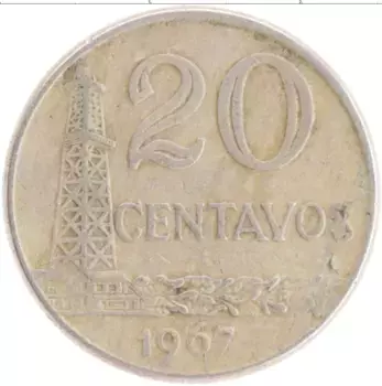 Монета 20 сентаво Бразилии 1967 года Медно-никель