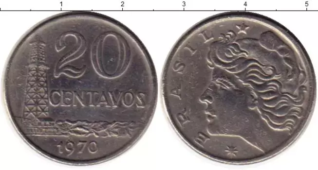 Монета 20 сентаво Бразилии 1970 года Медно-никель