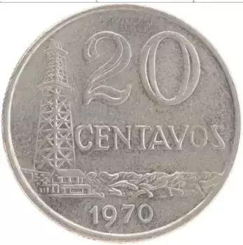 Монета 20 сентаво Бразилии 1970 года Медно-никель Республика