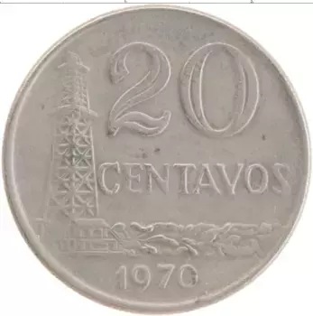 Монета 20 сентаво Бразилии 1970 года Медно-никель