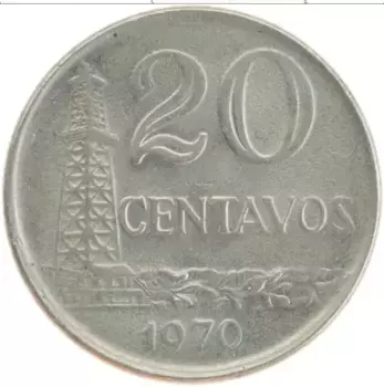 Монета 20 сентаво Бразилии 1970 года Медно-никель