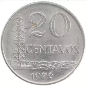 Монета 20 сентаво Бразилии 1976 года Медно-никель