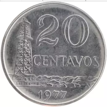 Монета 20 сентаво Бразилии 1977 года Медно-никель