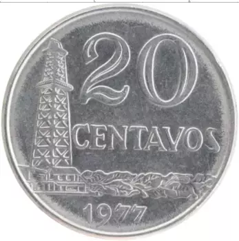 Монета 20 сентаво Бразилии 1977 года Медно-никель