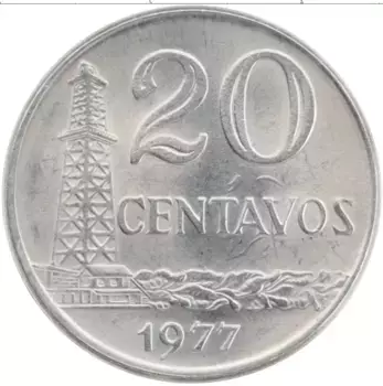 Монета 20 сентаво Бразилии 1977 года Медно-никель
