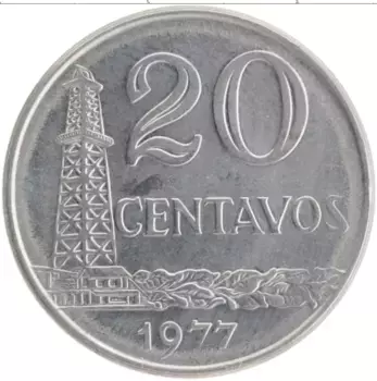 Монета 20 сентаво Бразилии 1977 года Медно-никель
