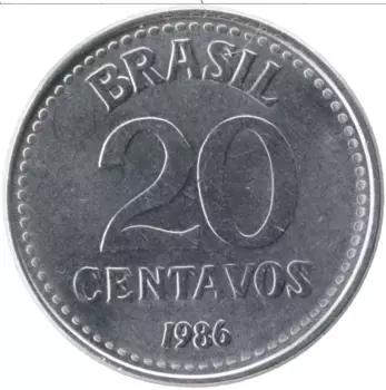 Монета 20 сентаво Бразилии 1986 года Медно-никель
