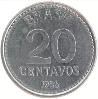 Монета 20 сентаво Бразилии 1986 года Железо Герб