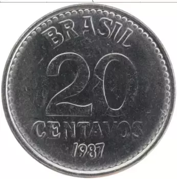 Монета 20 сентаво Бразилии 1987 года Медно-никель