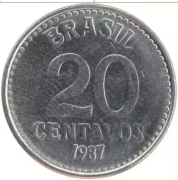 Монета 20 сентаво Бразилии 1987 года Медно-никель