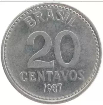 Монета 20 сентаво Бразилии 1987 года Медно-никель