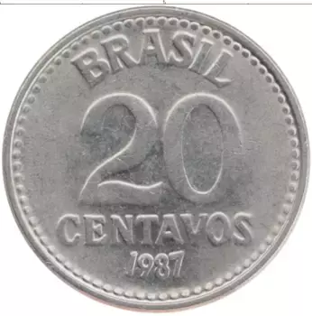 Монета 20 сентаво Бразилии 1987 года Медно-никель