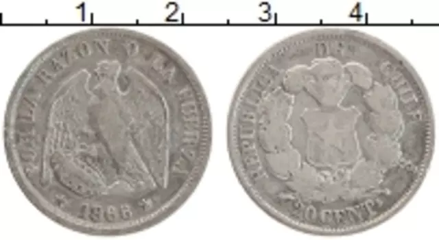 Монета 20 сентаво Чили 1866 года Серебро
