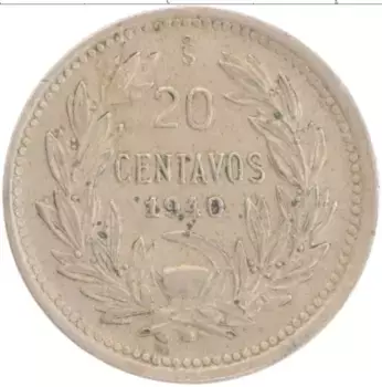 Монета 20 сентаво Чили 1940 года Медно-никель