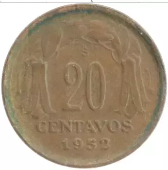 Монета 20 сентаво Чили 1952 года Бронза