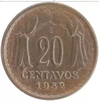 Монета 20 сентаво Чили 1952 года Медь Бернардо О Хиггинс