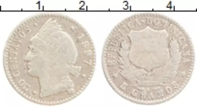 Монета 20 сентаво Доминиканской республики 1897 года Серебро