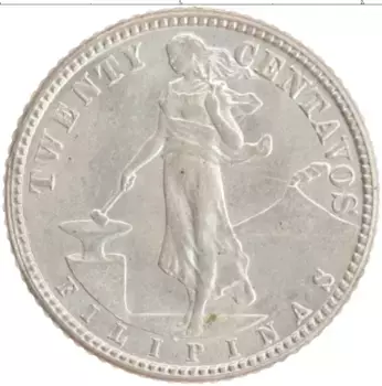 Монета 20 сентаво Филиппин 1917 года Серебро
