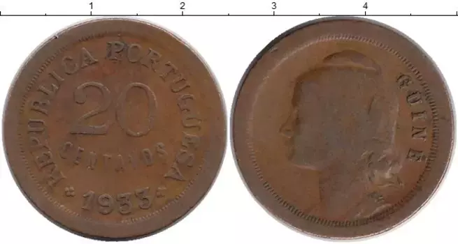 Монета 20 сентаво Гвинеи 1933 года Бронза