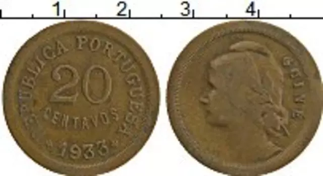Монета 20 сентаво Гвинеи-Бисау 1933 года Бронза Португальская колония