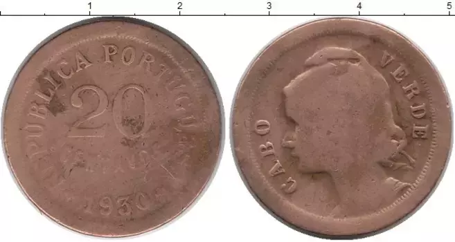 Монета 20 сентаво Кабо-Верде 1930 года Бронза Колония Португалии
