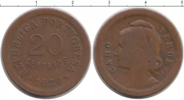 Монета 20 сентаво Кабо-Верде 1930 года Бронза Португальская колония