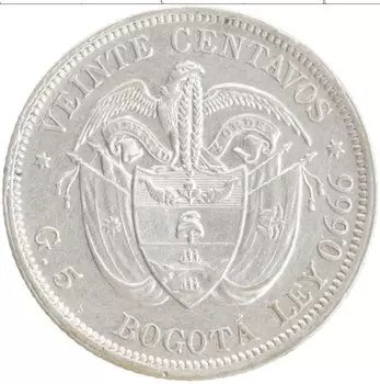 Монета 20 сентаво Колумбии 1897 года Серебро Богота