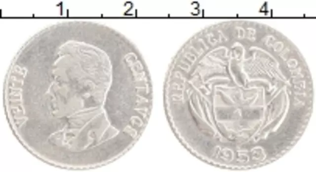 Монета 20 сентаво Колумбии 1953 года Серебро