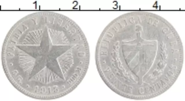 Монета 20 сентаво Кубы 1915 года Серебро