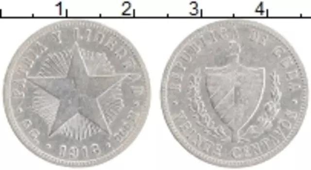 Монета 20 сентаво Кубы 1916 года Серебро