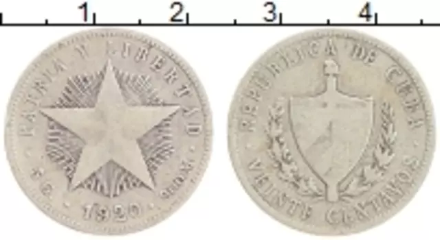 Монета 20 сентаво Кубы 1920 года Серебро