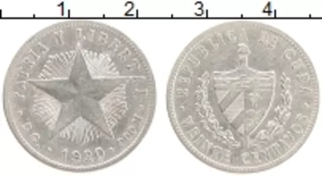 Монета 20 сентаво Кубы 1920 года Серебро