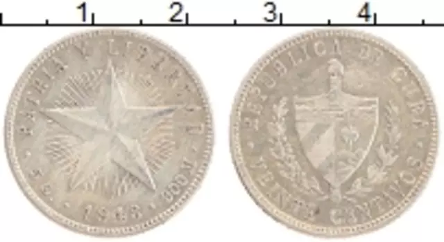Монета 20 сентаво Кубы 1948 года Серебро