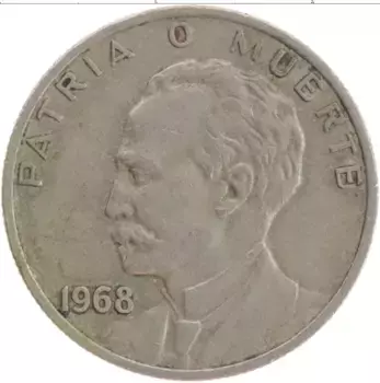 Монета 20 сентаво Кубы 1968 года Медно-никель Хосе Марти