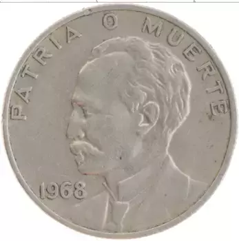 Монета 20 сентаво Кубы 1968 года Медно-никель Хосе Марти