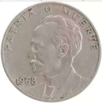 Монета 20 сентаво Кубы 1968 года Медно-никель Хосе Марти