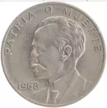 Монета 20 сентаво Кубы 1968 года Медно-никель Хосе Марти