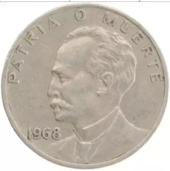 Монета 20 сентаво Кубы 1968 года Медно-никель Хосе Марти
