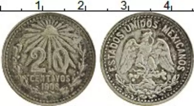 Монета 20 сентаво Мексики 1906 года Серебро