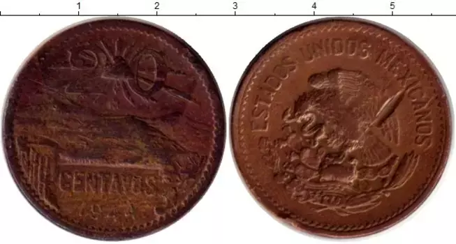 Монета 20 сентаво Мексики 1944 года Бронза